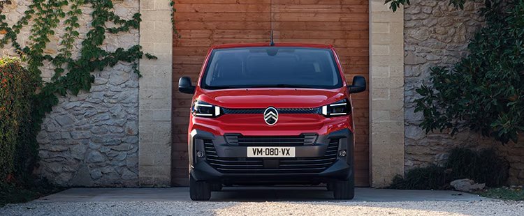 Red Citroen Dispatch front view