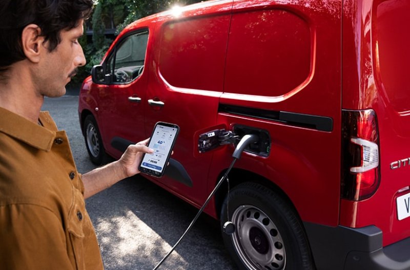 citroen e berlingo in red on charge