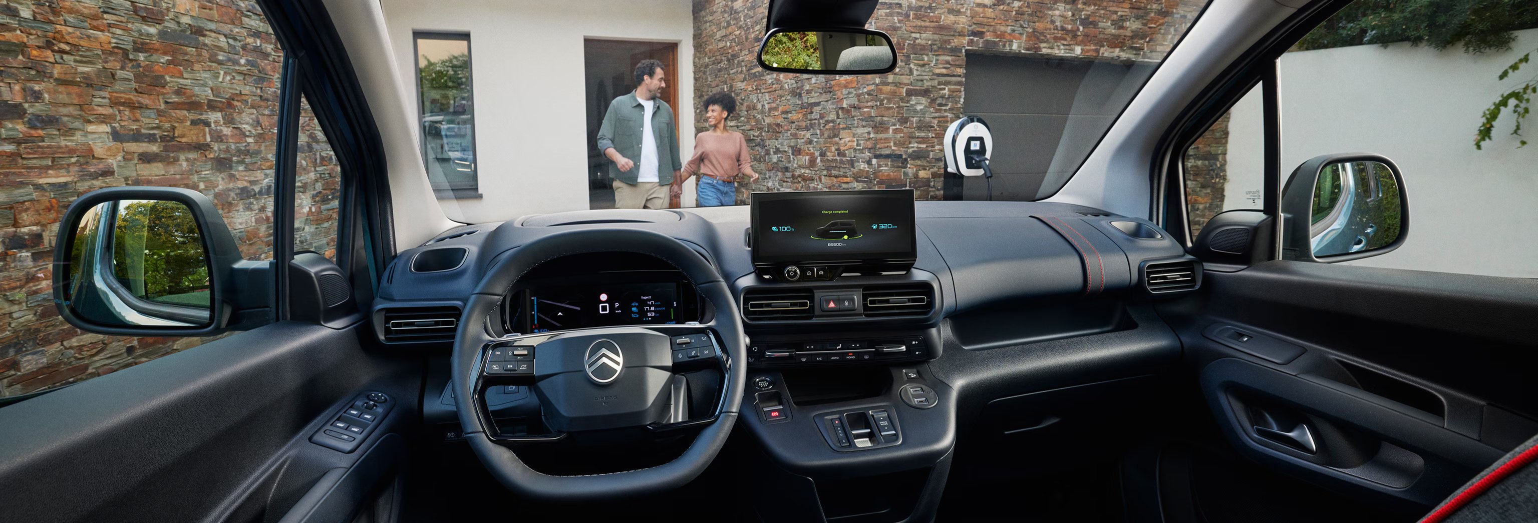 steering wheel and car interior dashboard of citroen e berlingo