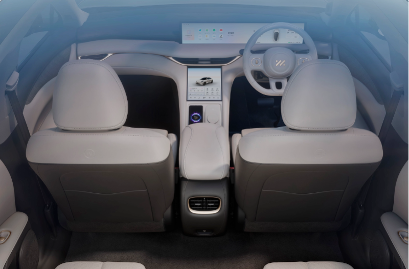 Interior view of a car showing seats, dashboard, and steering wheel.