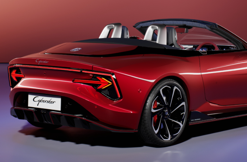 mg cyberster from the rear in red