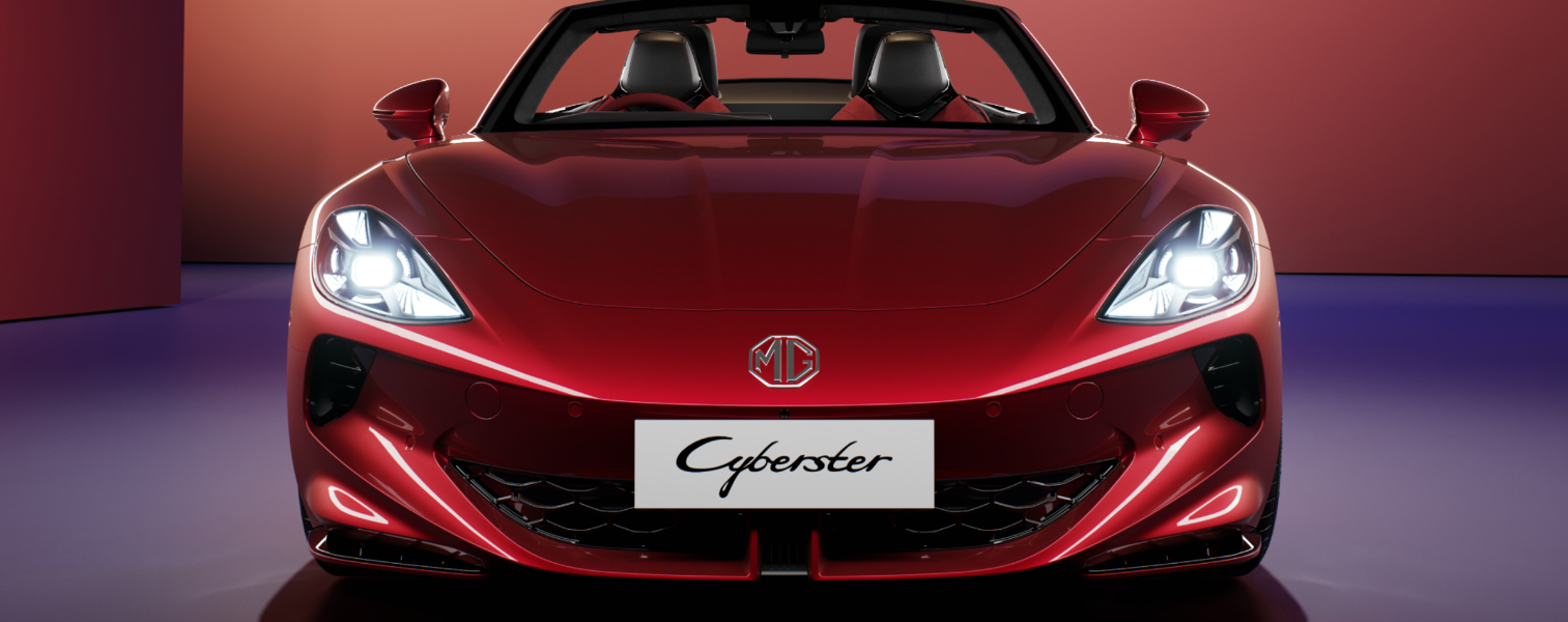 mg cyberster in red from the front