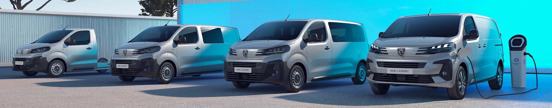 peugeot E-Expert range of vans in a line