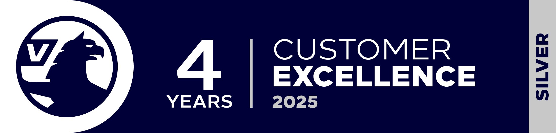 Logo with eagle silhouette, 4 years customer excellence 2025, silver award.